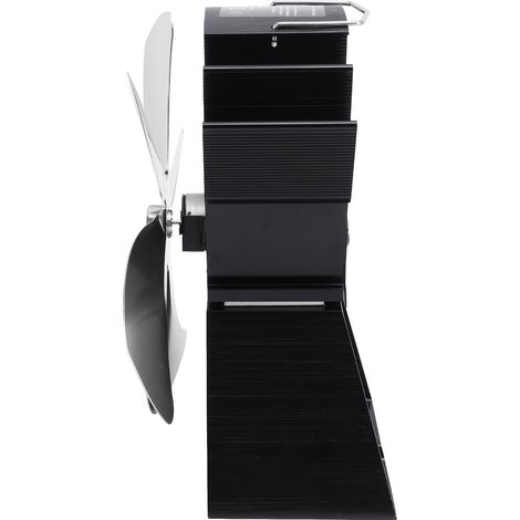 Ventilateur pour poêle à bois, 5 pales, base trapézoïdale verticale, ventilation thermique portable, argenté, idéal pour la maison et le camping. (1/5)