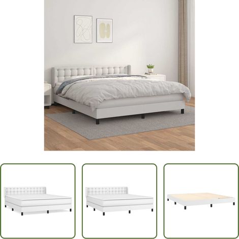 Sommeil réparateur - Sommier à lattes de lit avec matelas Blanc 160x200cm Similicuir (1/5)
