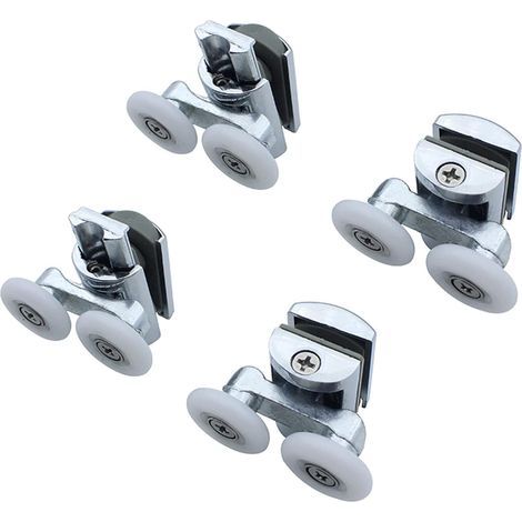 Set of 4 double rollers made of solid zinc alloy, 23 mm diameter, for shower cubicles, shower rooms, and shower screens (1/5)