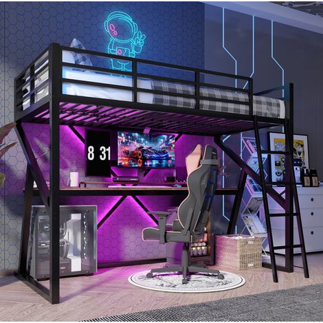 letto struttura letto 90x200 con scrivania LED nero OKMYHOME (1/5)