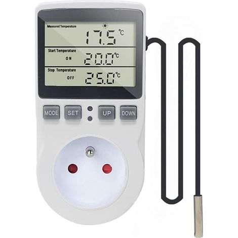 220V Digital Temperature Controller Thermostat Socket Heating Cooling with Probe, LCD Temperature Controller Socket for Fridge Incubator Greenhouse Fan