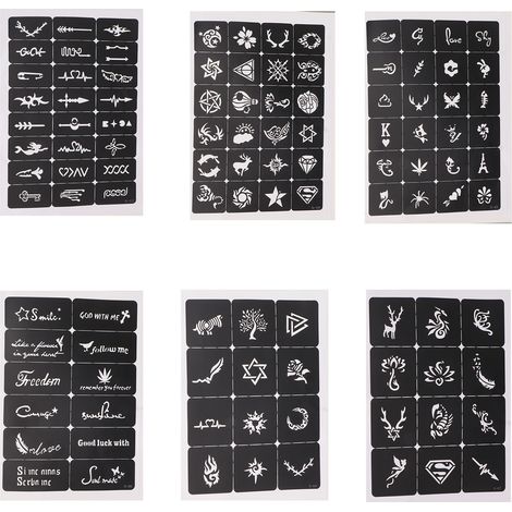 Stencil Tatouage Temporaire 204 Motifs Imperméable Réutilisable Pochoir Corps Creux pour Cosplay Halloween Art Corporel (1/5)