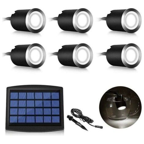 Set mit 6 eingelassenen Solar-LED-Strahlern für den Außenbereich, IP67, wasserdicht, 0,2 W, Ø 32 mm, für Innen- und Außenbereich, Terrasse, Küche, Garten, 4000 K (kaltweiß)