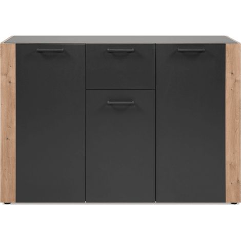 CALICOSY - Buffet 3 portes 1 tiroir décor anthracite et chêne L125cm LUMA (1/5)