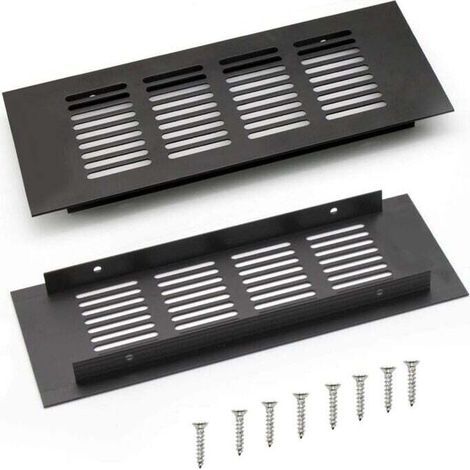 2 Stück Einbau-Lüftungsgitter aus Aluminium, 200 mm abgewinkeltes Lüftungsgitter zur Belüftung von Schränken und Schlafzimmern (Schwarz) (1/5)