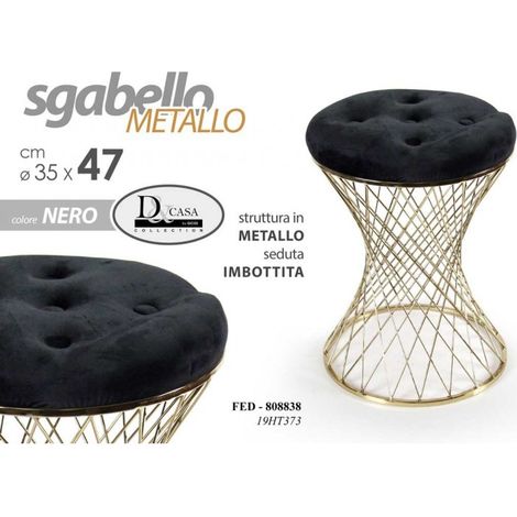 2x Trendy schwarze Hocker mit goldener Struktur, cm 35 x 47 h
