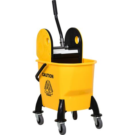 Chariot de nettoyage , seau à roulettes, seau de nettoyage, chariot à balai avec essoreuse, 26 litres, jaune, 44 x 36 x 90 cm