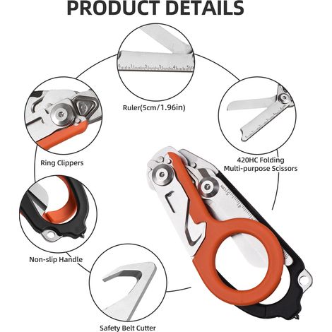 Multifonctionnel Pince à Outils pour Camping Extérieur avec Ciseaux Rétractables et Pliants Noir et Orange - KZQ (1/2)