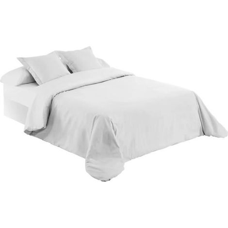 Parure de couette - JUANIO - 220 x 220 cm - Polyester-coton 52/48 - Anti-acariens - Blanc (1/3)