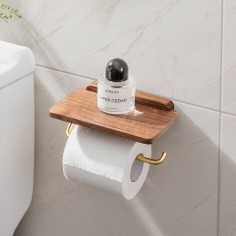 Toilettenpapierhalter, Wandhalterung ohne Bohren, Toilettenpapierbox, Handy-Toilettenpapierhalter, Holzständer (1/4)