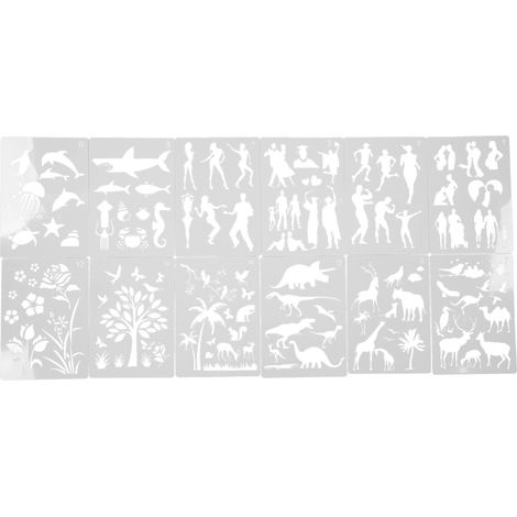 12Pcs Paint Stencils A4 Characters Animals Plants Safe Poisonless Durable Lightweight Wide Application Art Stencils (1/5)