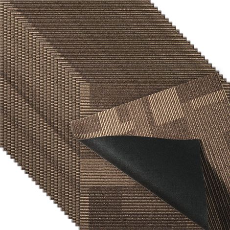 Dalles de moquette réutilisables 24x24 avec rembourrage intégré - Tapis doux pour chambre et salon, 24 pièces, marron mélangé (1/5)