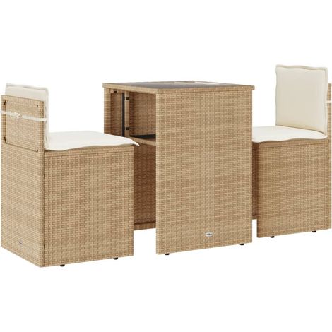 Ensemble de bistro 3 pcs，Salon de jardin avec coussins beige résine tressée CFW41101 (1/5)