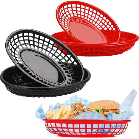 Panier à fruits ovale en plastique réutilisable, corbeille pour frites hot-dogs burgers bonbons fruits, pour fête pique-nique barbecue, 2 couleurs, 6 pièces (1/3)