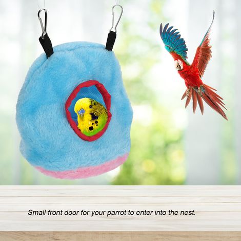 Nid pour perroquet, hamac suspendu en peluche chaude et coupe-vent, niche pour oiseau de compagnie, bleu S (1/5)