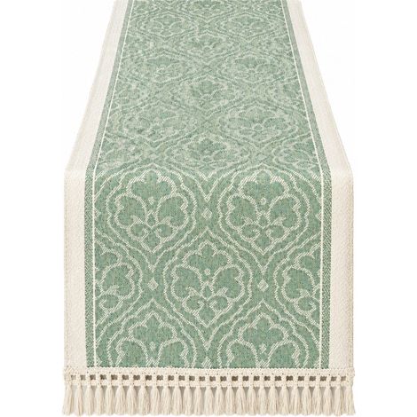 Chemin de table rouge de Noël, en lin et coton imperméable, long drapeau de table pour meuble TV ou table basse 35 x 120 cm - Vert trésor (1/5)