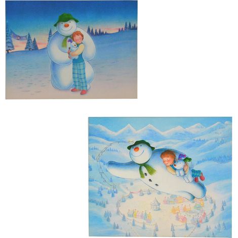 Pack of 2 The Snowman Colour Changing Christmas Fibre Optic Canvas Light Up LED (1/4)