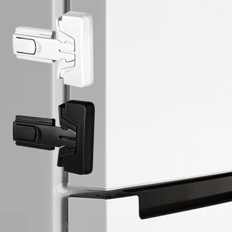 Verrou de réfrigérateur en 2 parties avec verrou adhésif pour congélateur afin de maintenir la porte fermée, aucun outil requis pour le verrouillage du réfrigérateur et du congélateur (noir, blanc) (1/5)