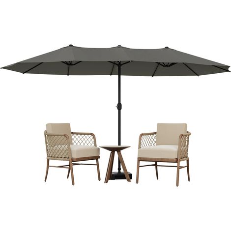 Geräumiger Sonnenschirm, Garten-Strandschirm, Sonnenschutz, UPF 50+, Baldachin mit Kurbel für Terrasse, Pool, Terrasse, Außenbereich, 450 x 267 cm, Dunkelgrau
