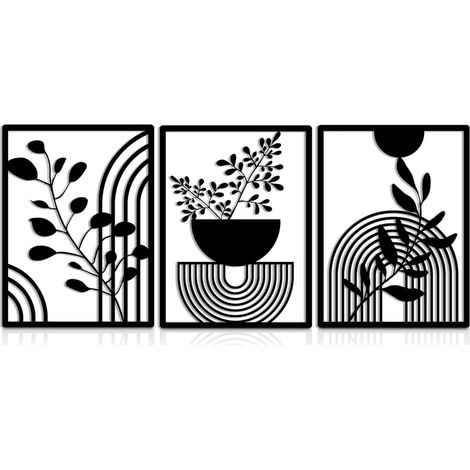 burkfeeg Lot de 3 Panneaux Muraux Géométriques en Métal Noir 30 x 40 cm (1/5)