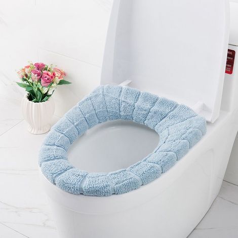 WC-Sitzbezug, warmes und weiches Badezimmerkissen, waschbare Bezugspolster (blau) (1/4)