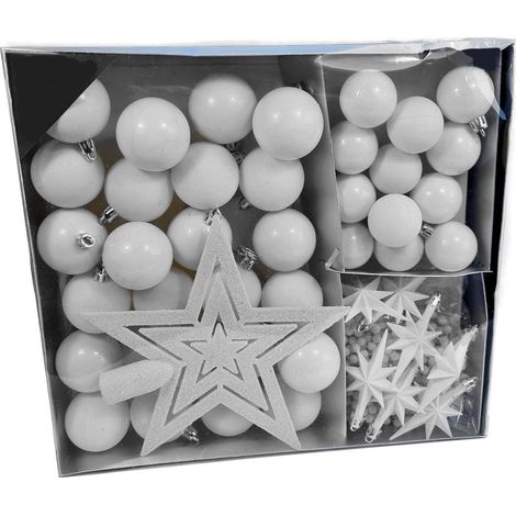Kunststoff Christbaumschmuck 45 Teile Set - weiß - Shatterproof Weihnachtskugeln bruchsicher - Tannenbaum Weihnachtsbaum Christbaum Zierschmuck