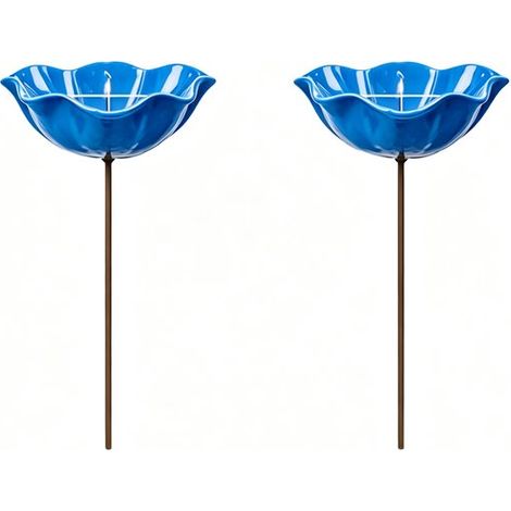 Set di 2 abbeveratoi/vasche per uccelli, ciotola per colibrì, decorazione da giardino, fornisce acqua, lega di alluminio, 15 x 15 x 60 cm, ideale per aiuole, vialetti, ecc. (1/5)