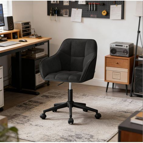 Silla de oficina giratoria regulable en altura, terciopelo negro, 150 kg HAVRYA (1/5)