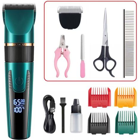 Tondeuse Pour Animaux - 4 Têtes De Coupe Détachables - Moteur Puissant Silencieux - Affichage Numérique - Sans Fil USB - Pour Chiens Et Chats - 1 Pièce (1/5)
