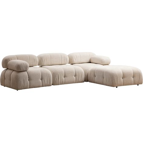Modulsofa 4-Sitzer mit Fußhocker aus Stoff Bubble 3SP - Beige
