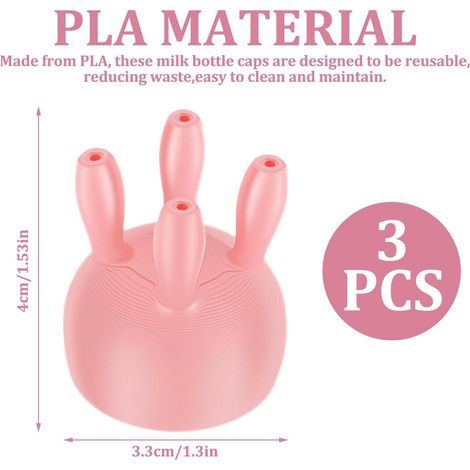 Lot de 3 bouchons réutilisables pour bouteilles de lait de vache, parfaits pour un usage domestique. Décoration idéale pour Noël et Thanksgiving (rose). Lait non inclus. (1/5)