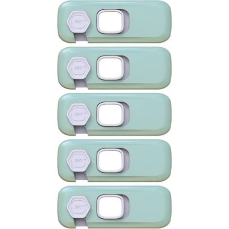 Ein Set aus 5 Kindersicherungen mit selbstklebenden Ringen und Einklemmschutz, geeignet für Schränke, Schubladen und Kleiderschränke (grün).
