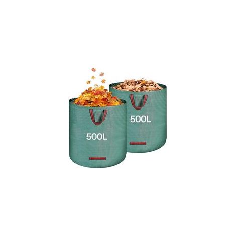 Sacs de jardinage 2 x 500 L - Sacs pliables à déchets de jardin avec poignées - Sacs de ramassage de feuilles, imperméables, en polypropylène (PP), réutilisables (1/5)