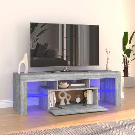 Meuble TV - Armoire de salon Banc TV avec lumières LED sonoma gris 120x35x40 cm -FR97232 (1/5)
