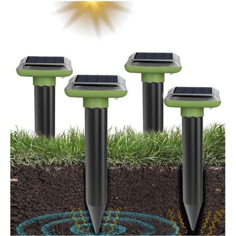 4X Ultraschall-Solar-Abwehrgeräte IP56 - Ultraschall-Wühlmausabwehr - Vertreibt Maulwürfe - Umweltfreundlich