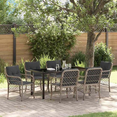 Conjunto de Comedor de Jardín 7 pcs Gris Claro ratán sintético vidaXL (1/5)