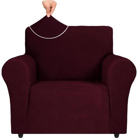 Housse de fauteuil extensible - 1 place avec accoudoirs - Extensible - Uni rouge - Protection canapé (1/4)