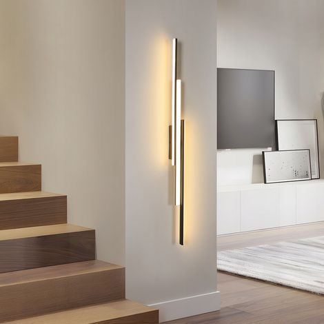 GOECO Applique da parete per interni, lampada da parete moderna con linea nera da 24 W e 2700 lm, applique da parete per interni da 90 cm per camera da letto, soggiorno, corridoio, scala, luce bianca