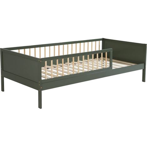 Child bed 90 x 190 cm natural pine slatted base included, Green, 195x95.5x60 cm - Elio