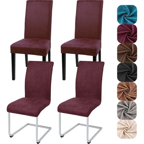 Lot de 4 housses de chaise extensibles en similicuir pour salle à manger, cuisine, hôtel (1/5)