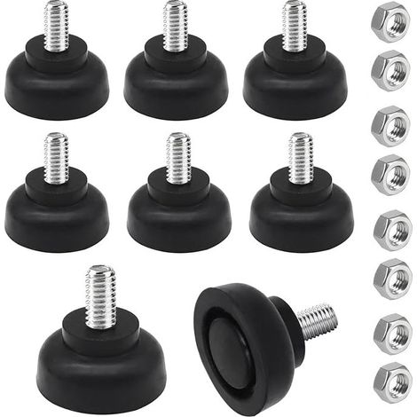 Lot de 8 tampons en caoutchouc M8 - Pieds réglables à visser - Pieds de réglage M8 x 30 mm - Pieds avec écrous - Amortisseur de chocs et antidérapants pour meubles, tables, chaises, canapés (1/5)