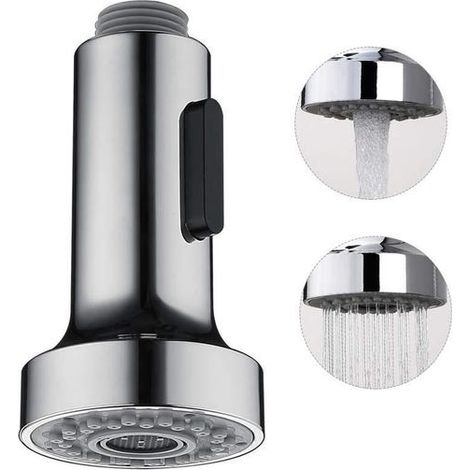 Douchette de robinet cuisine 2 fonctions, pommeau de douchette rétractable pour mitigeur, remplacement flexible G1/2, finition chromée, accessoire évier multifonction. (1/3)