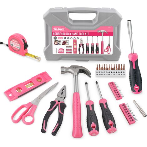 Coffret à outils rose 42 pièces, kit essentiel avec marteau et pinces - Idéal pour le bricolage à la maison. Équipement pratique et stylé. (1/5)