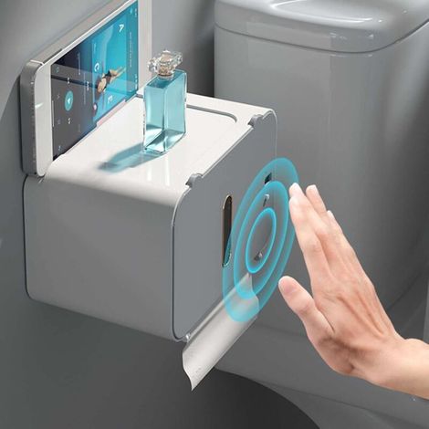 Distributeur automatique de papier toilette sans contact, distributeur d'essuie-mains mural, porte-rouleau de papier toilette auto-adhésif (sans perçage) pour la cuisine et la salle de bain (1/4)