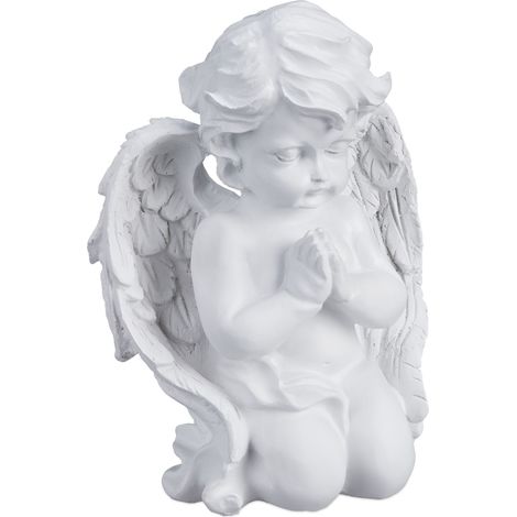 Relaxdays Grave Angel, Praying, Artificial Stone, Weather-, Frost- & UV-resistant, HxWxD: 20 x 15 x 11 cm, Decor, White (1/5)