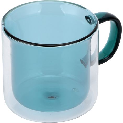 Mug double couche 250 ml, résistant à la chaleur, cylindrique et transparent, idéal pour le café au lait à la maison (vert clair). (1/5)