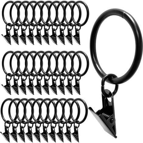 30 Pieces Curtain Rings with Clips, Metal Curtain Hooks, Curtain Clips, 35mm Diameter Rings for Window and Shower Curtains (1/5)