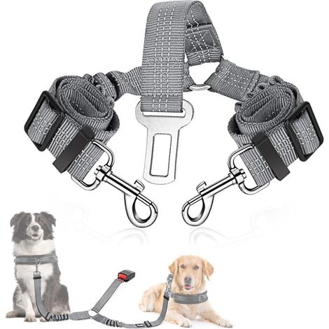 Anschnallgurt Hund Auto verstellbar elastisch 2 Mittel in 1 Grau (1/5)