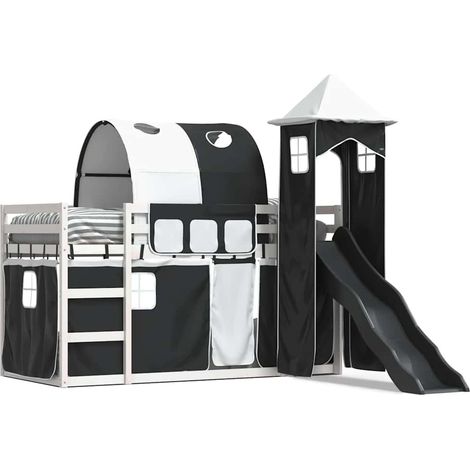 Maison Exclusive - Letto a Castello con Scivolo e Tende Bianco e Nero 90x200 cm