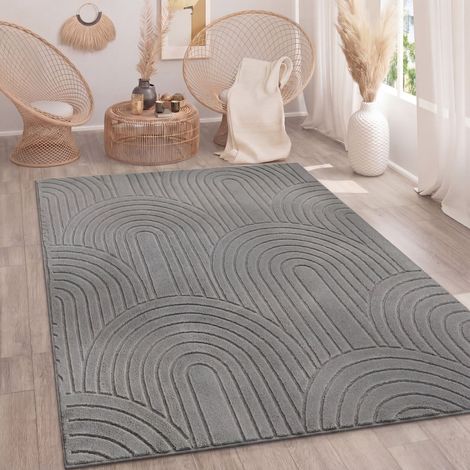 Paco Home Tappeto Soggiorno Camera da letto Pile alto Morbido Lavabile Uni 3D Ottica Grigio 160x220 cm (1/5)